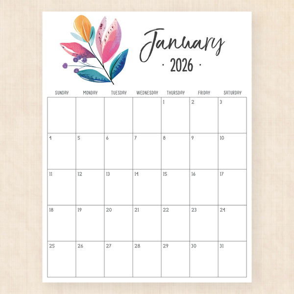 january 2026 calendar hibiscus harmony