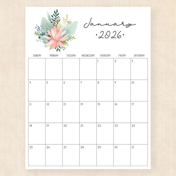 january 2026 calendar pastel paradise