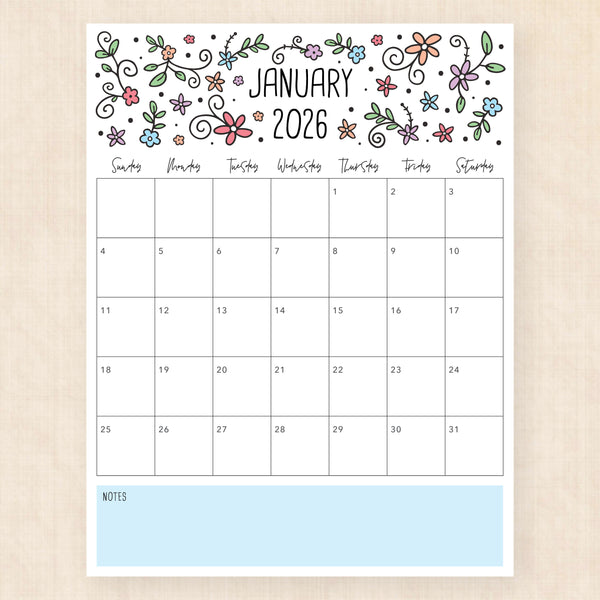 january 2026 calendar lovely lillies