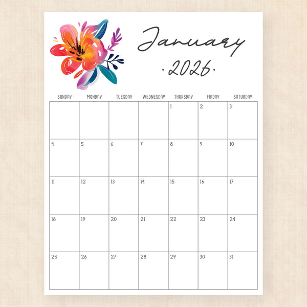 january 2026 calendar tropical treasure