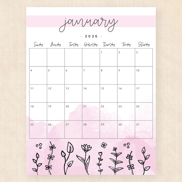 january 2026 calendar springtime splash