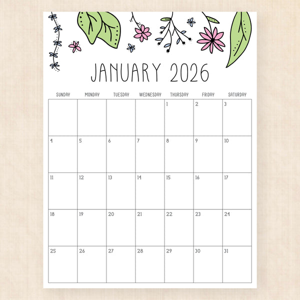 january 2026 calendar rhododendron rain
