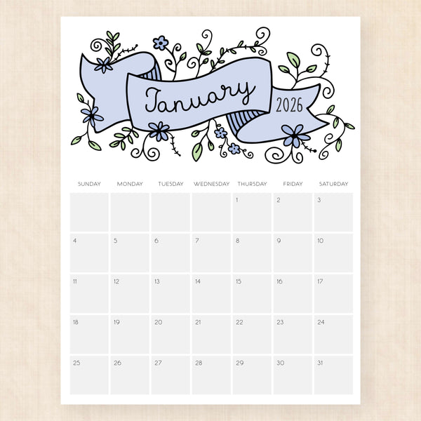 january 2026 calendar lavish lillies