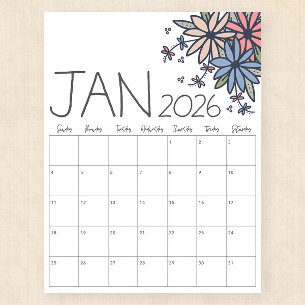 january 2026 calendar dapper daisies