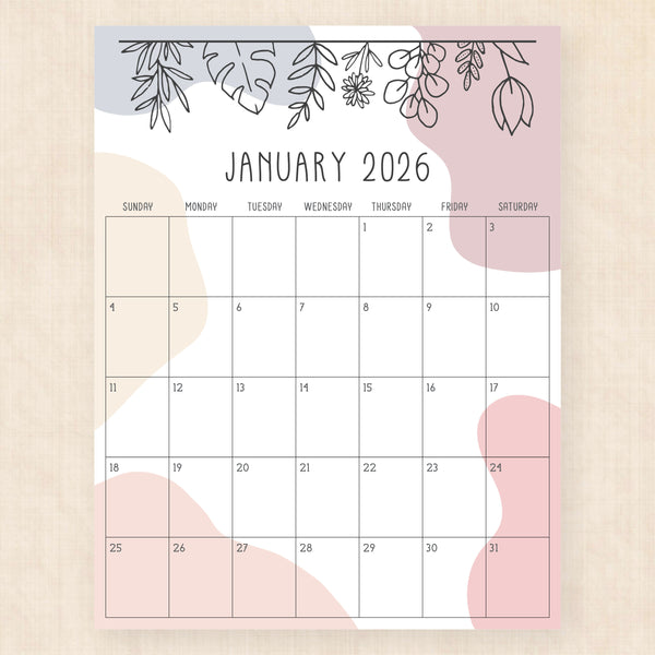 january 2026 calendar rustic rhapsody