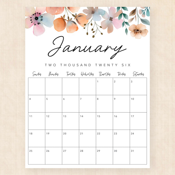 january 2026 calendar lush lagoon
