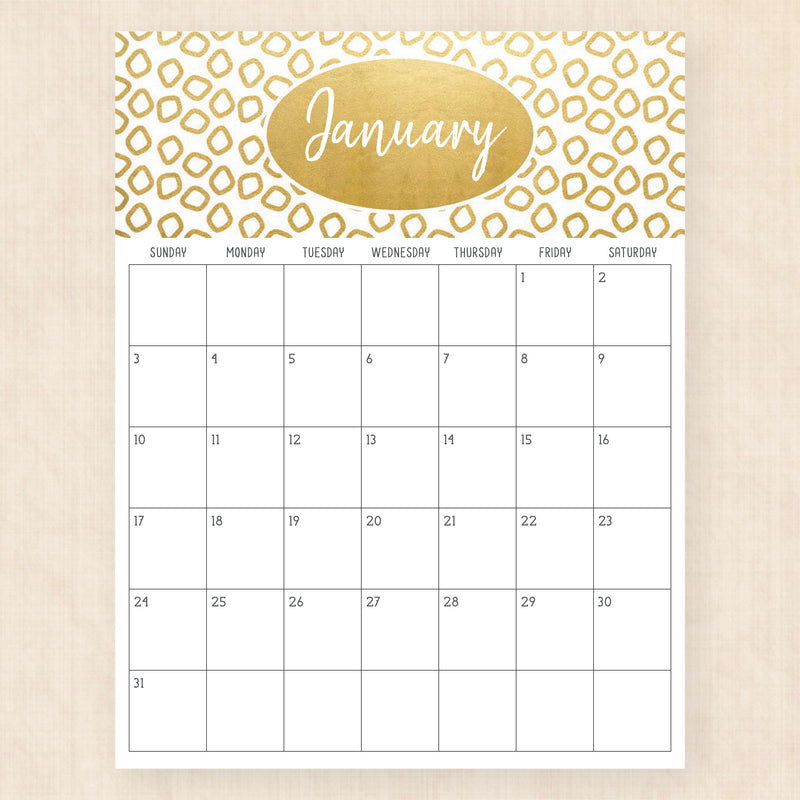 january 2027 calendar golden glamour