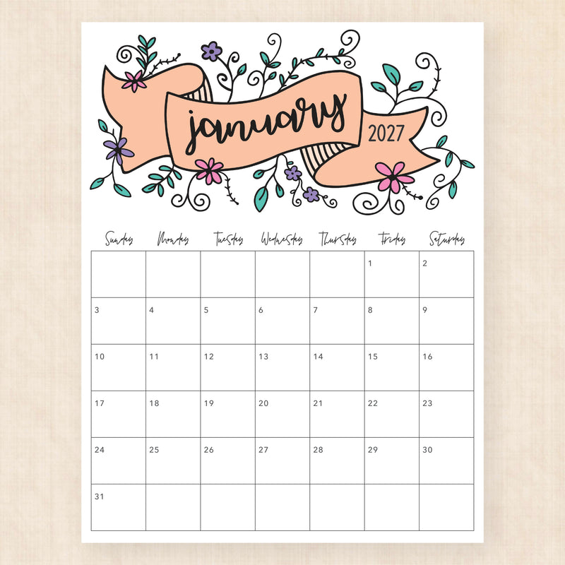 january 2027 calendar luminous lillies
