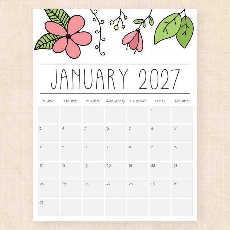 january 2027 calendar opulent orchids