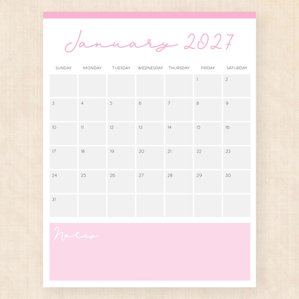 january 2027 calendar serene symphony