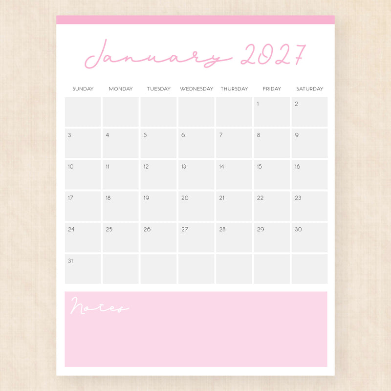 january 2027 calendar serene symphony