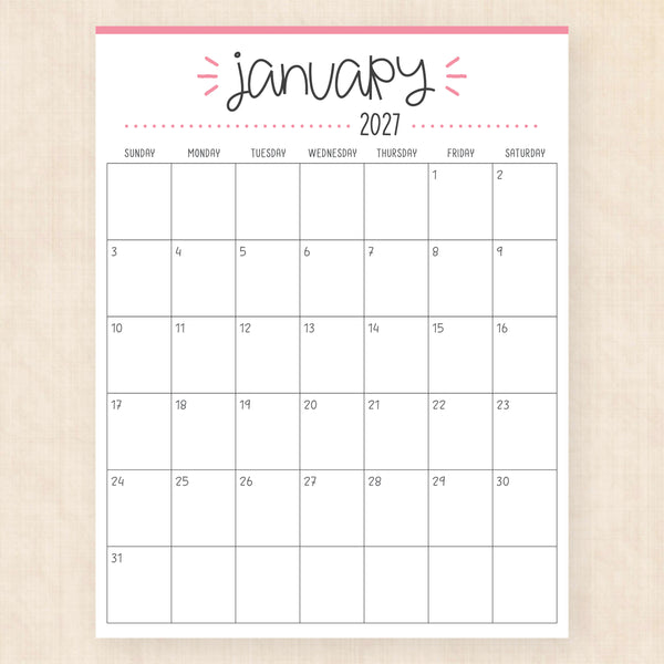 january 2027 calendar buzzy burst