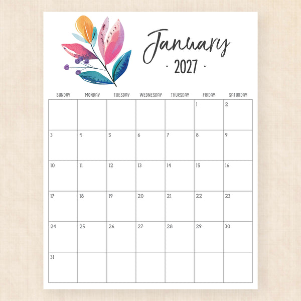 january 2027 calendar hibiscus harmony