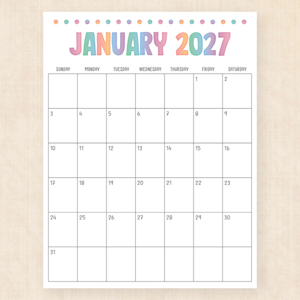 january 2027 calendar electric echo