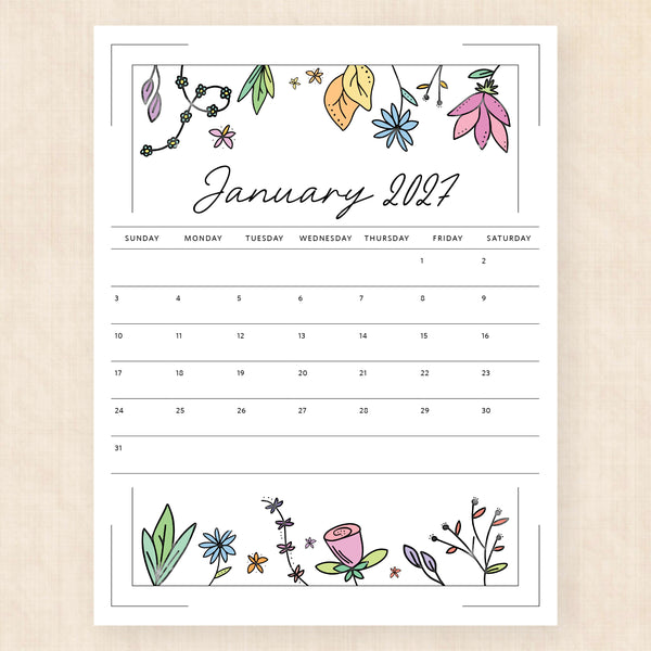 january 2027 calendar azalea anthem