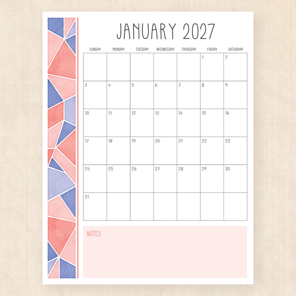 january 2027 calendar midsummer mosaic