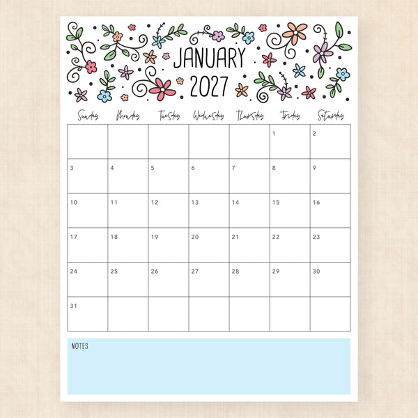 january 2027 calendar lovely lillies