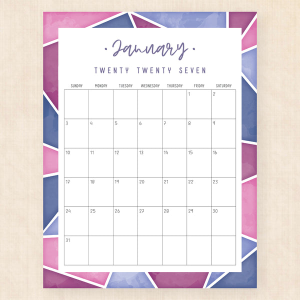 january 2027 calendar midnight mosaic