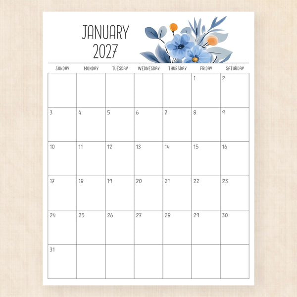 january 2027 calendar royal reverie