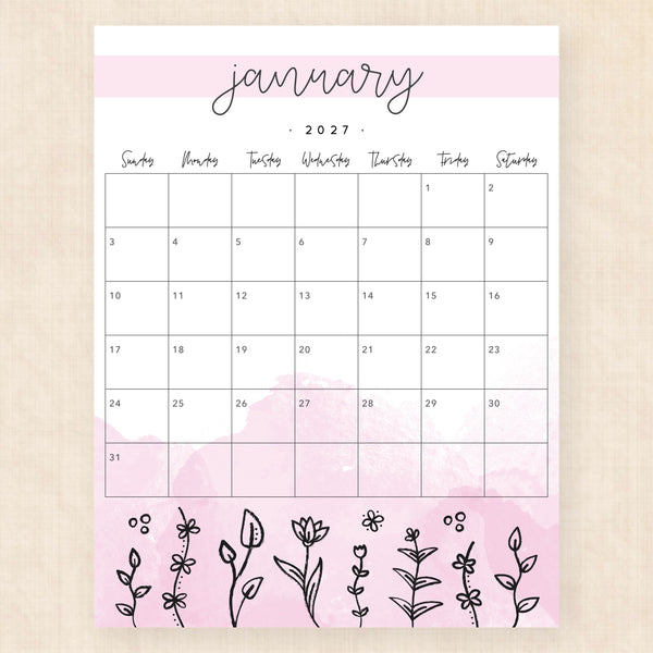 january 2027 calendar springtime splash