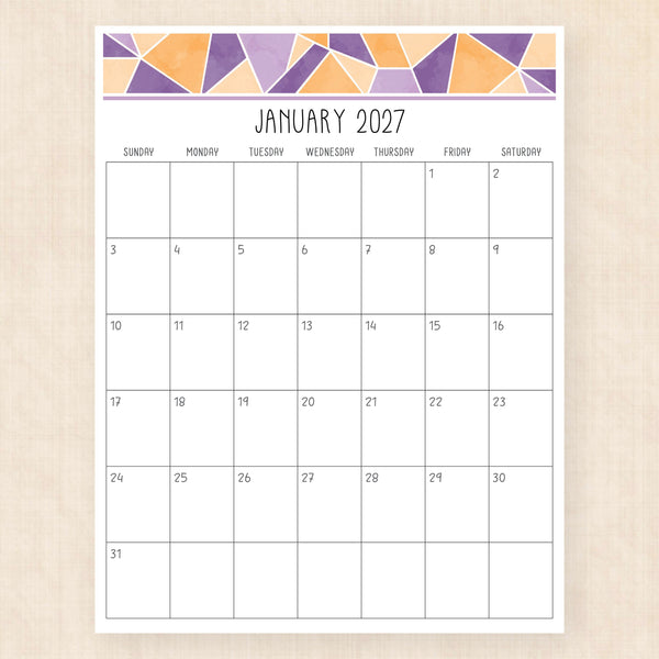 january 2027 calendar magic mosaic