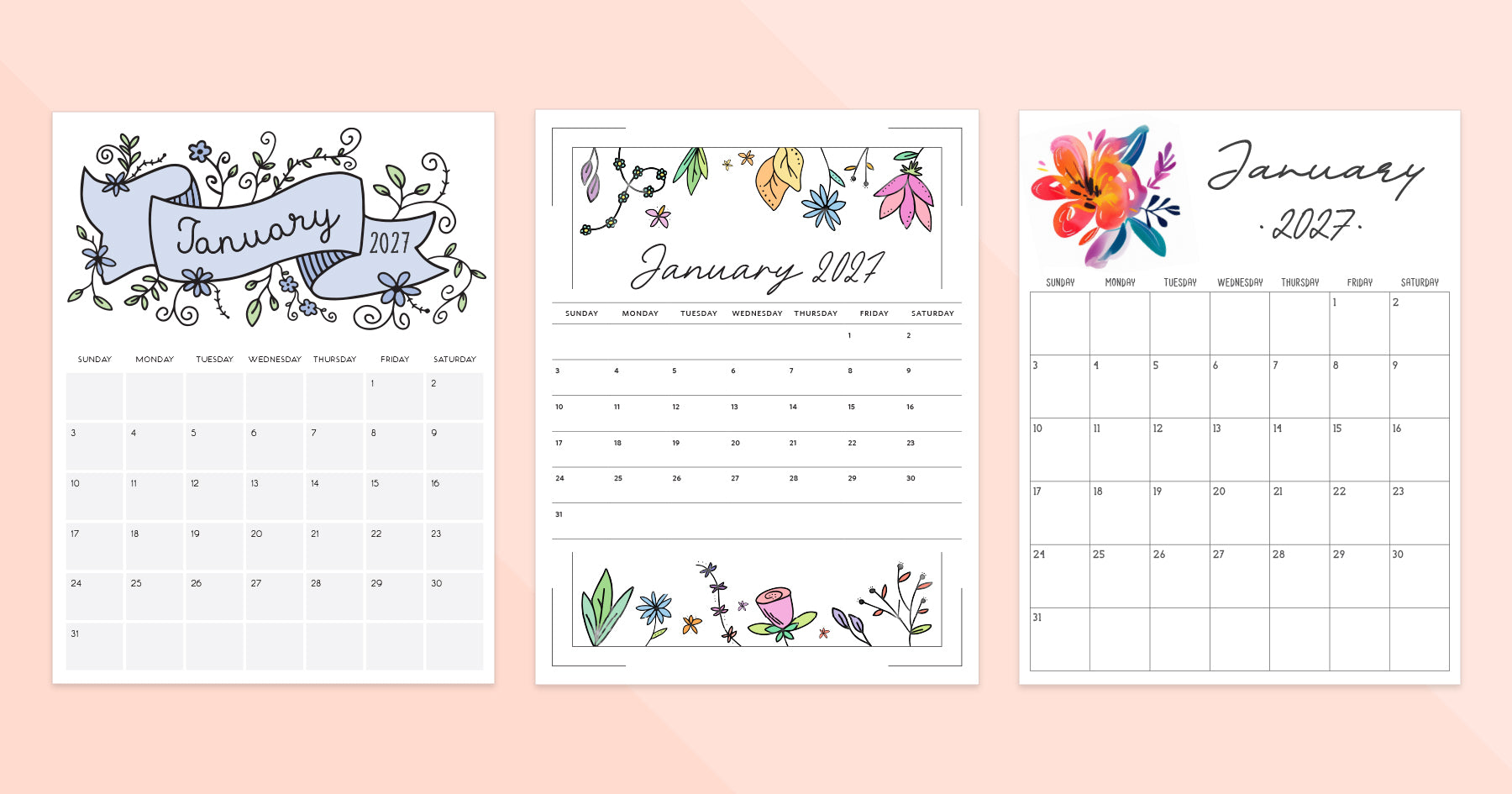 January 2027 Calendar · Printable PDF Templates January 2027 Calendar · Printable PDF Templates