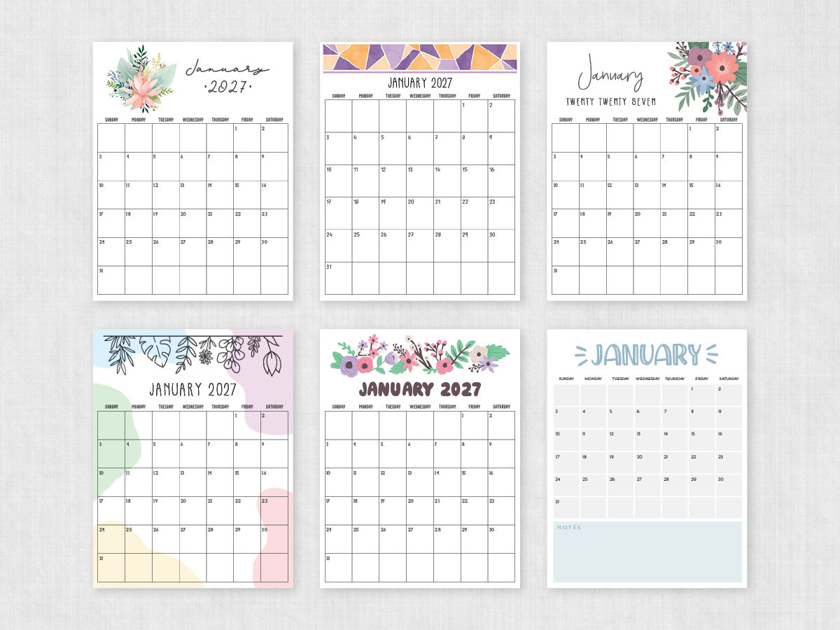 january 2027 printable calendar