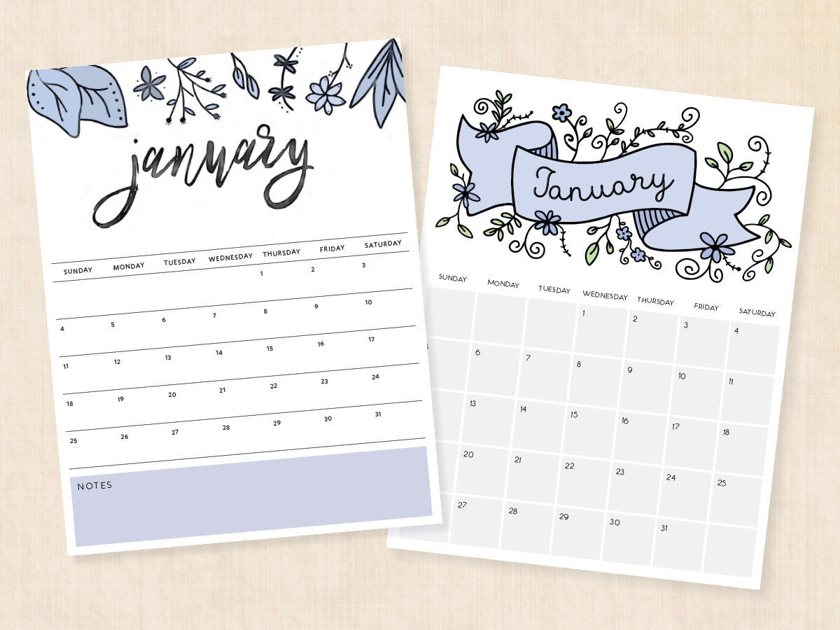 January Calendar · Printable PDF Template