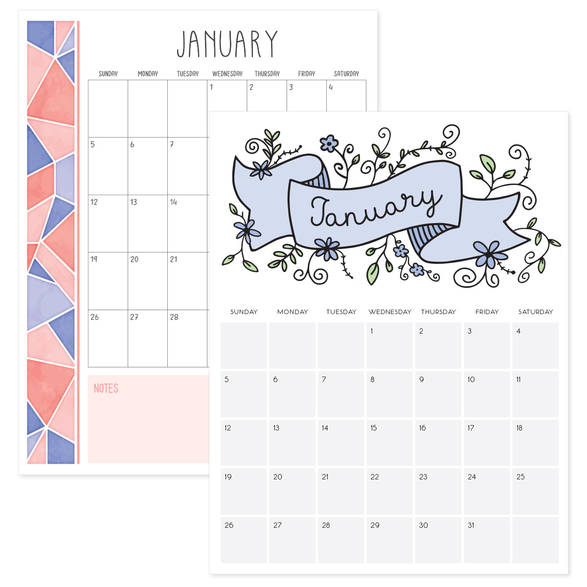 January Calendar · Printable PDF Template