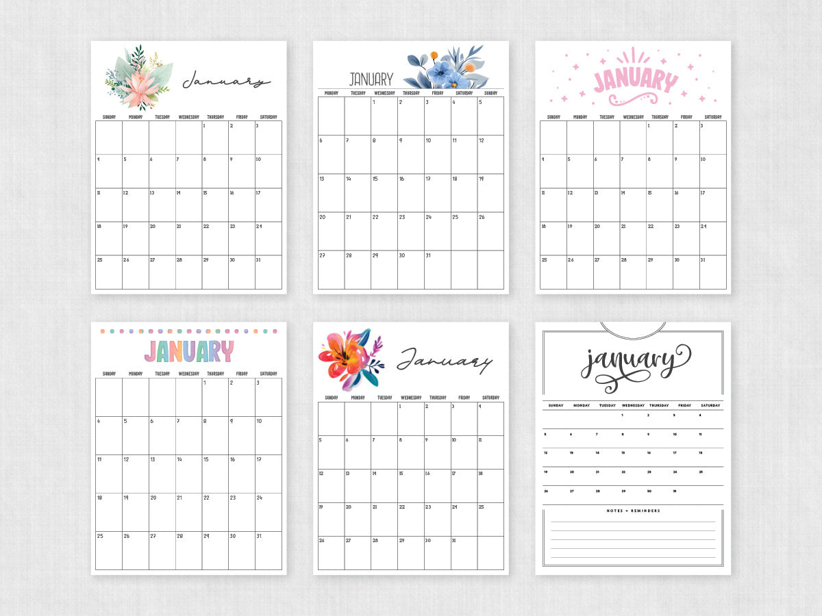 january printable calendar