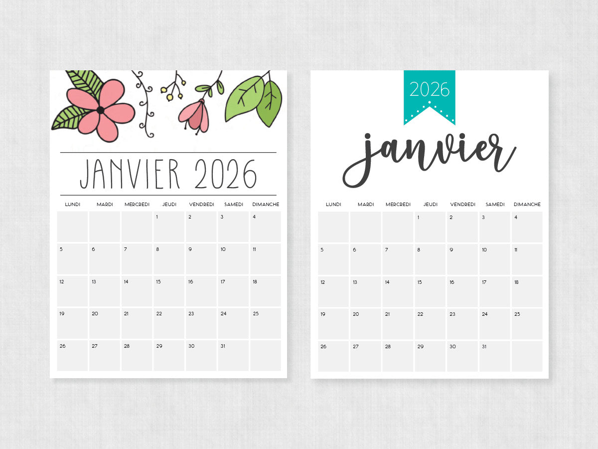 janvier 2026 calendrier à imprimer