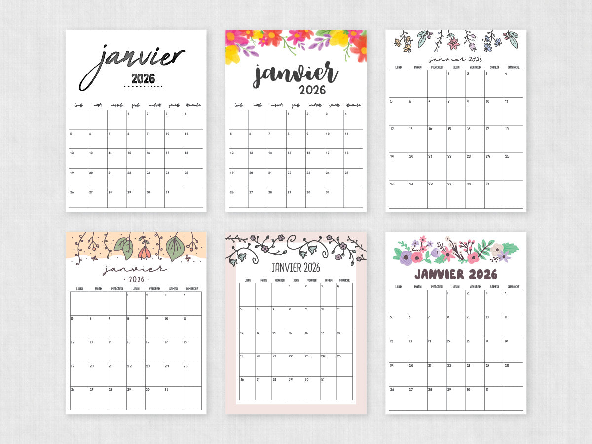 janvier 2026 calendrier imprimable