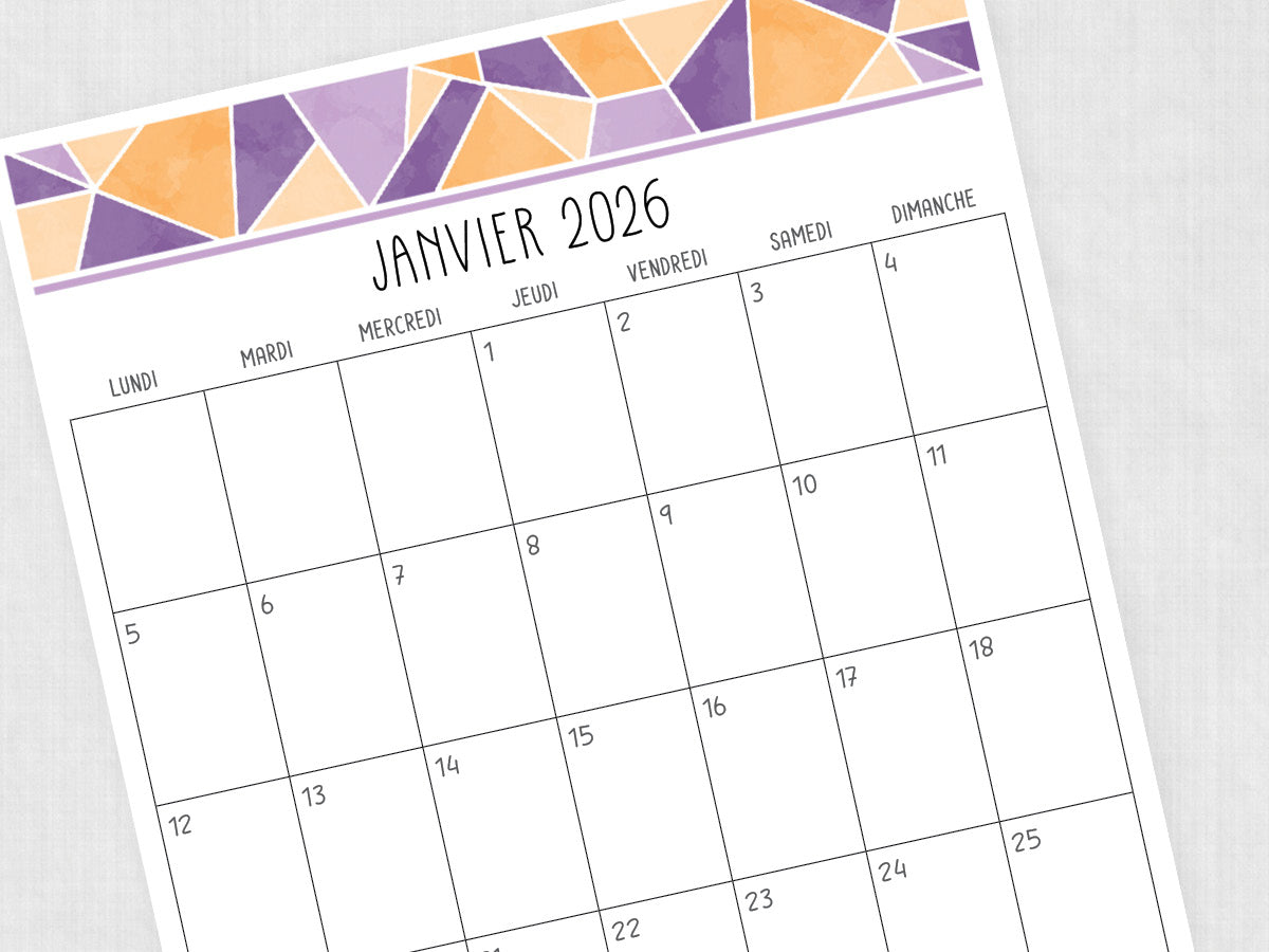 janvier 2026 calendrier modèle