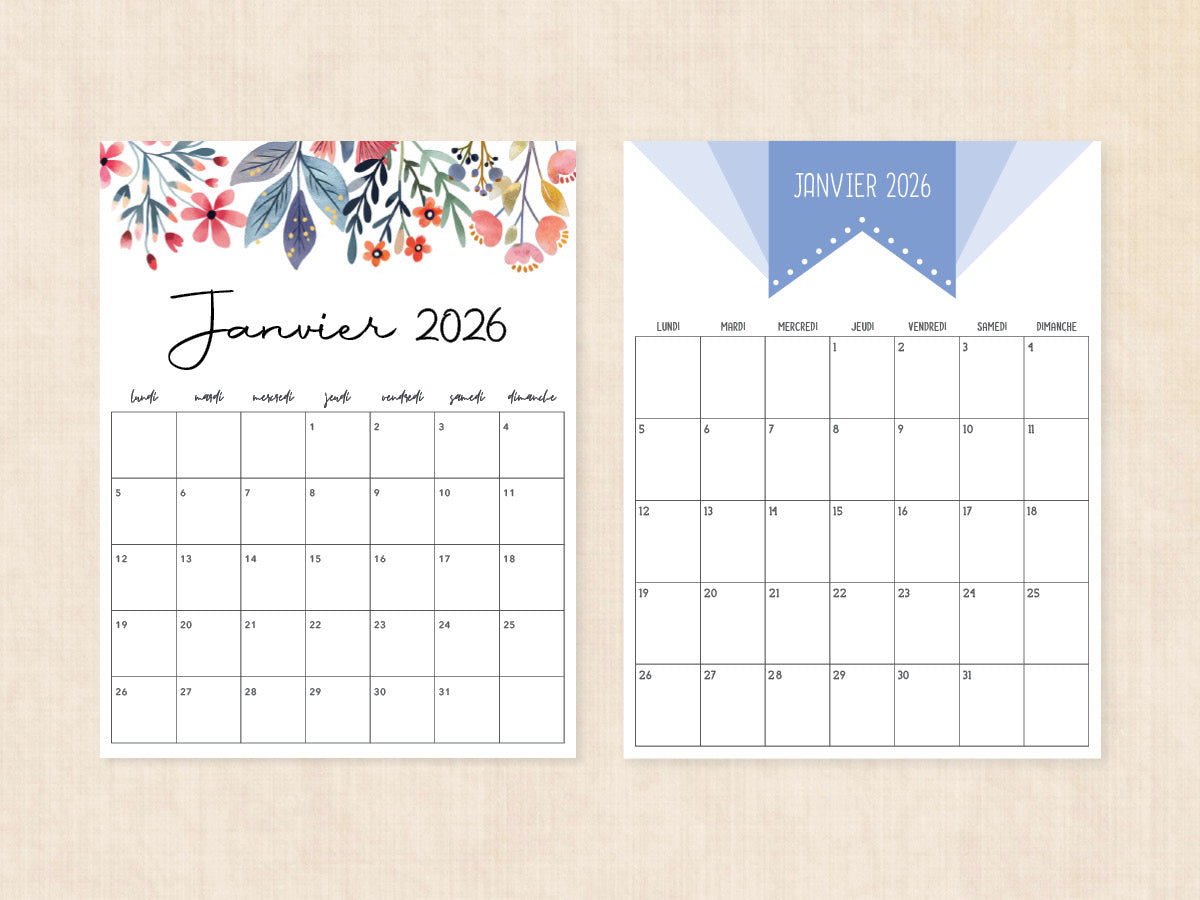 janvier 2026 calendrier vierge