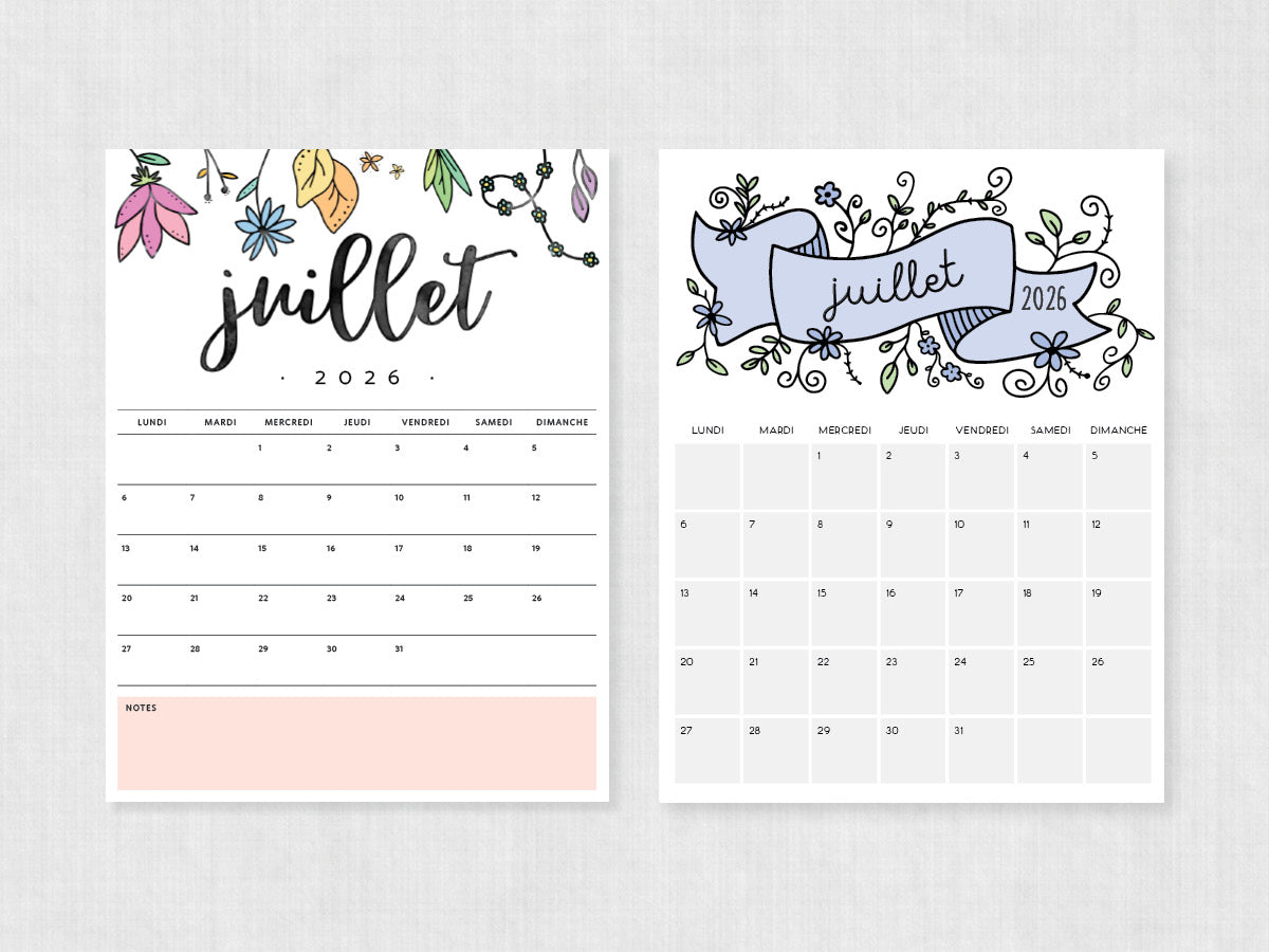 juillet 2026 calendrier à imprimer