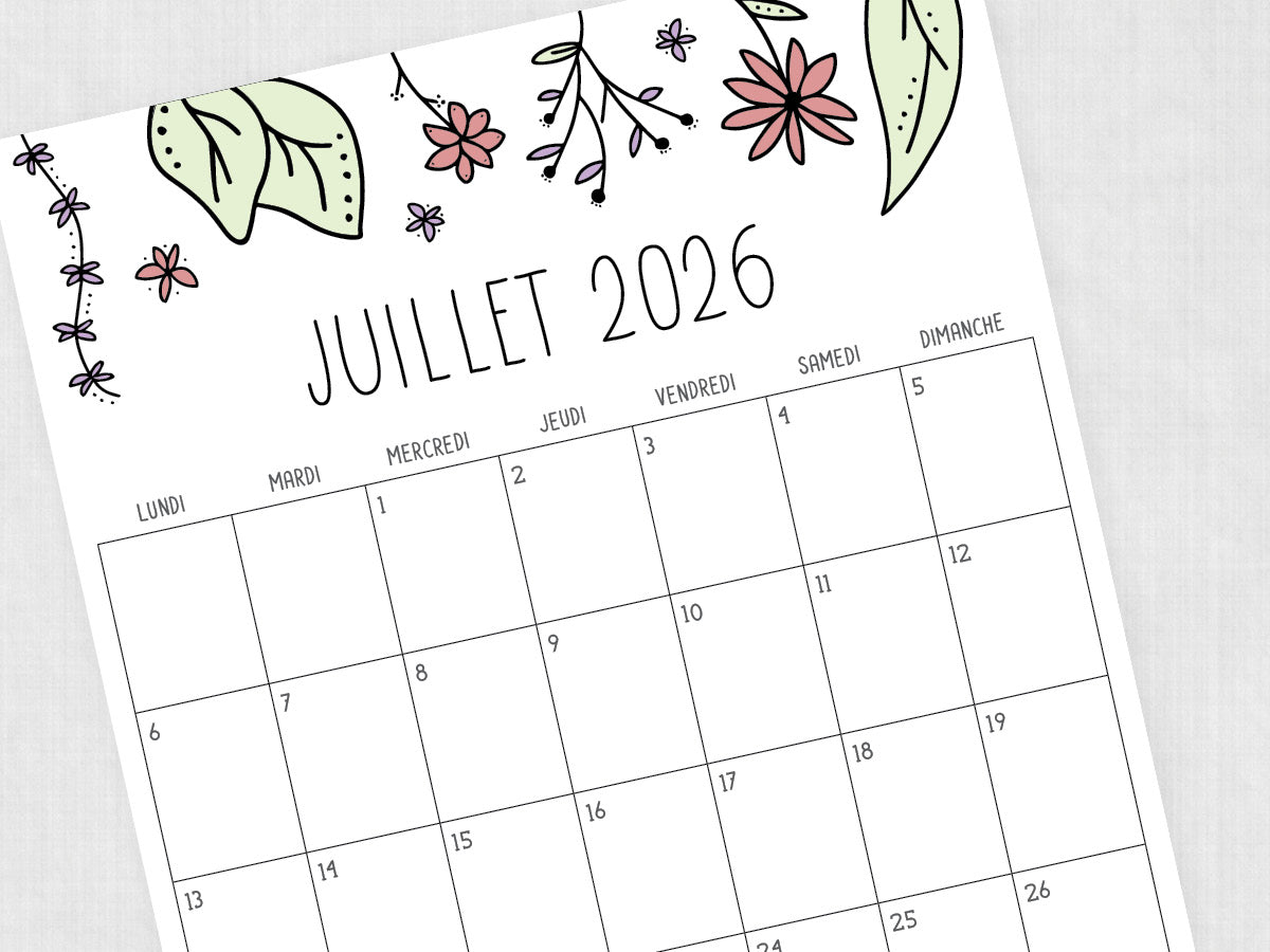 juillet 2026 calendrier mensuel
