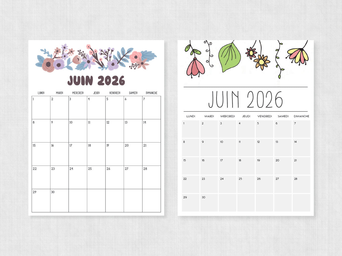 juin 2026 calendrier à imprimer