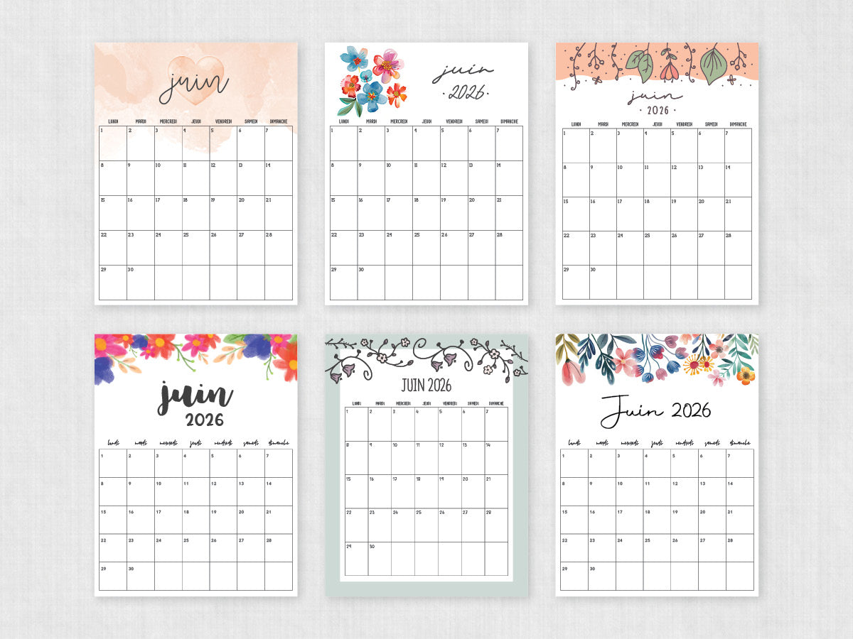 juin 2026 calendrier imprimable