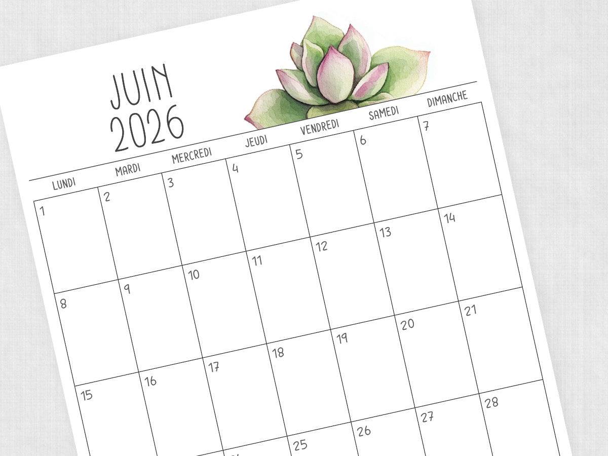 juin 2026 calendrier modèle