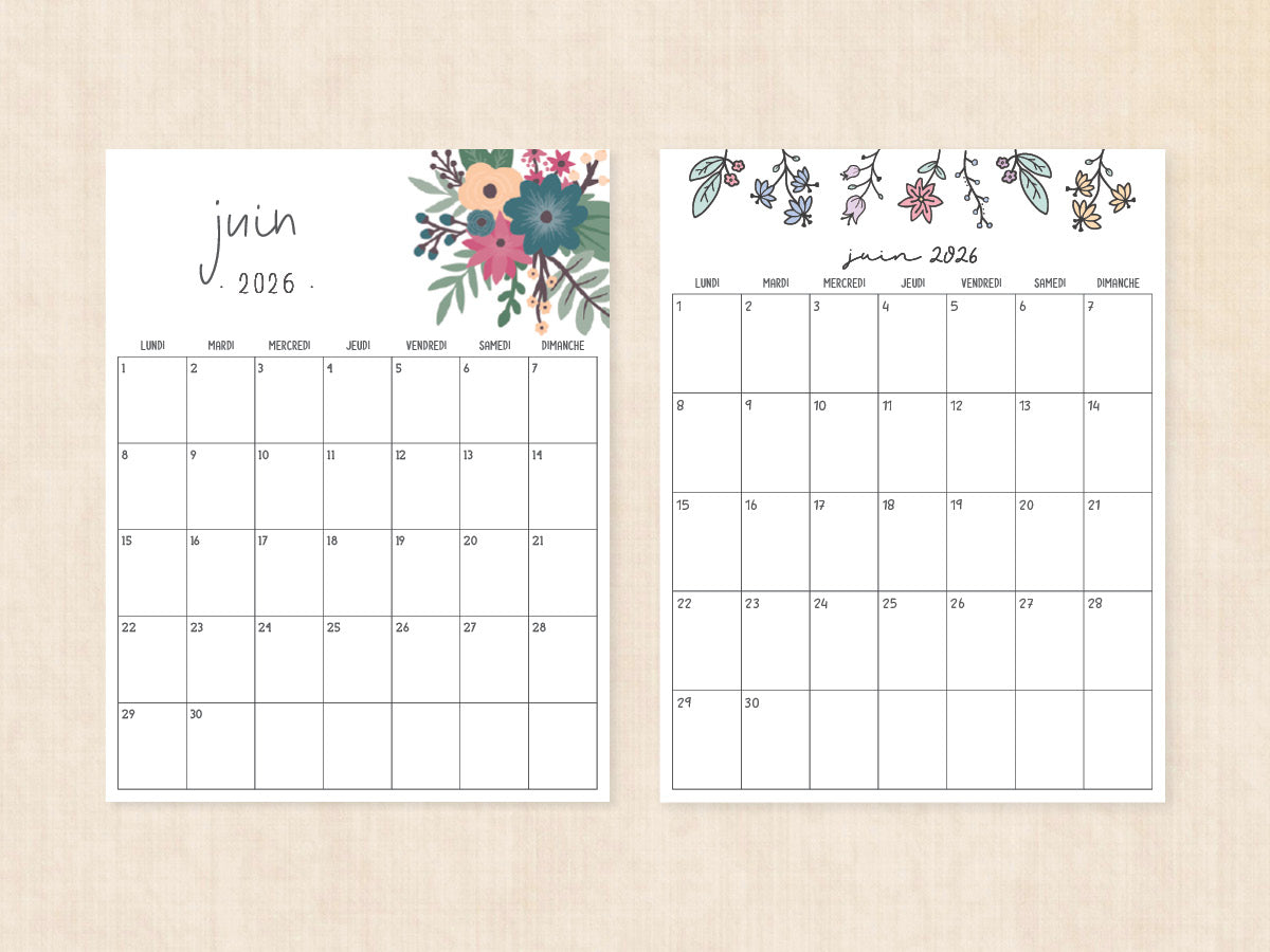 juin 2026 calendrier vierge
