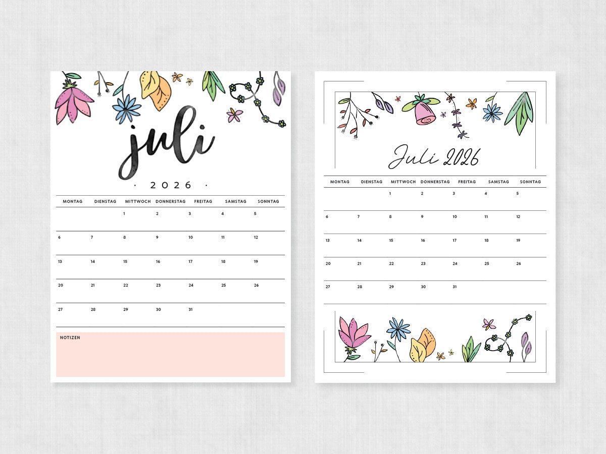 juli 2026 kalender zum ausdrucken