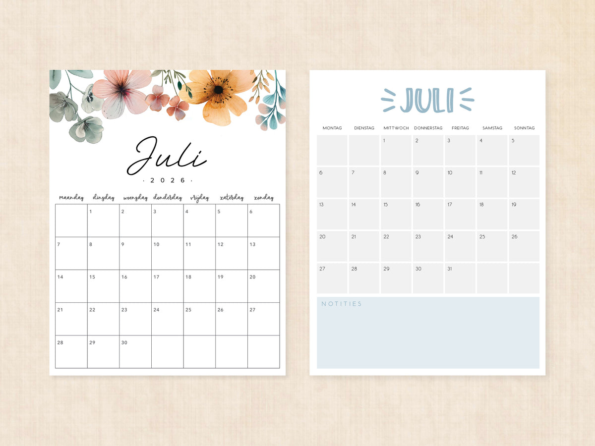 juli 2026 planner