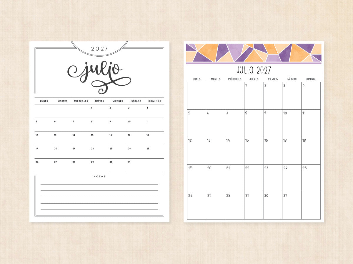 julio 2027 calendario en blanco