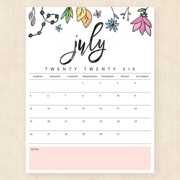july 2026 calendar playful prairie
