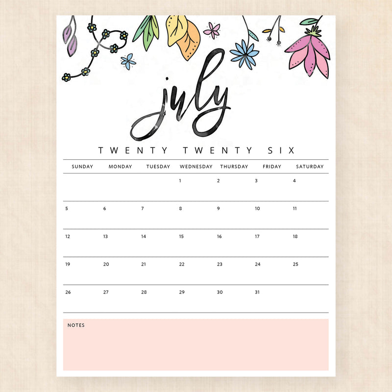 july 2026 calendar playful prairie