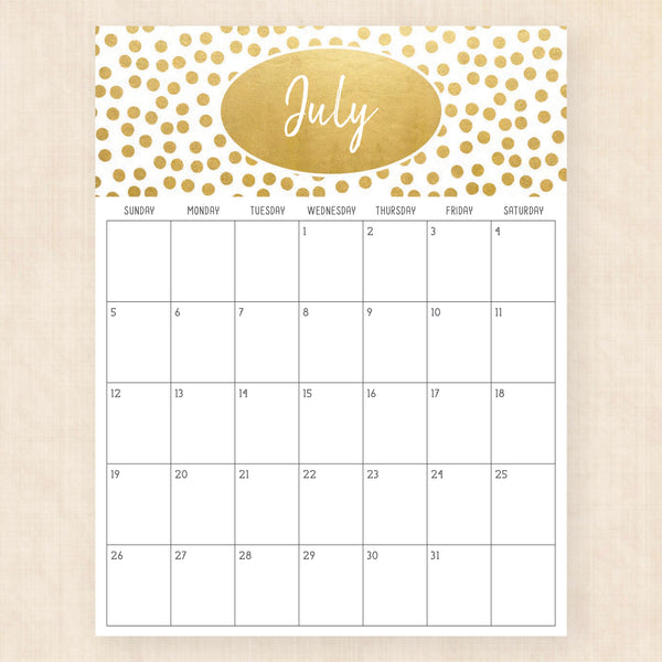 july 2026 calendar golden glamour