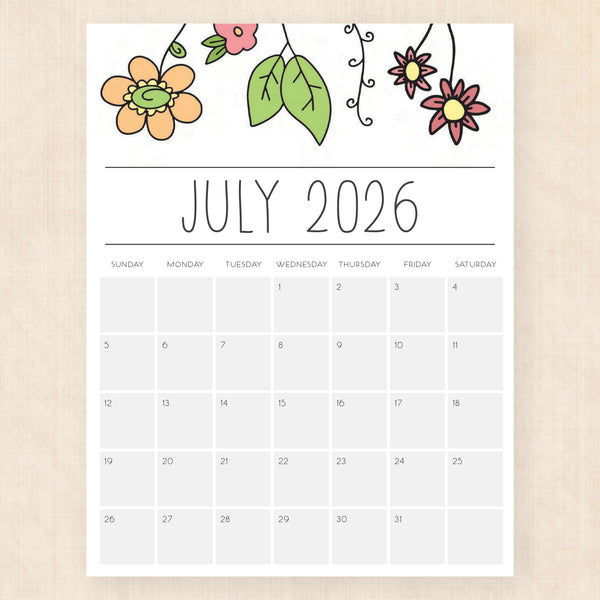 july 2026 calendar opulent orchids