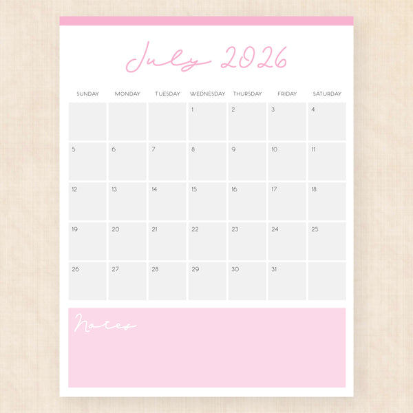 july 2026 calendar serene symphony