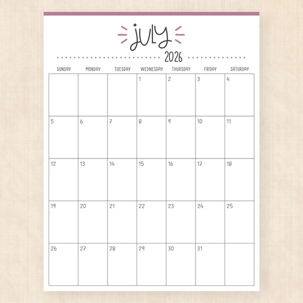 july 2026 calendar buzzy burst