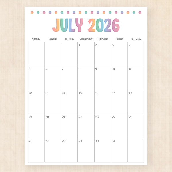 july 2026 calendar electric echo